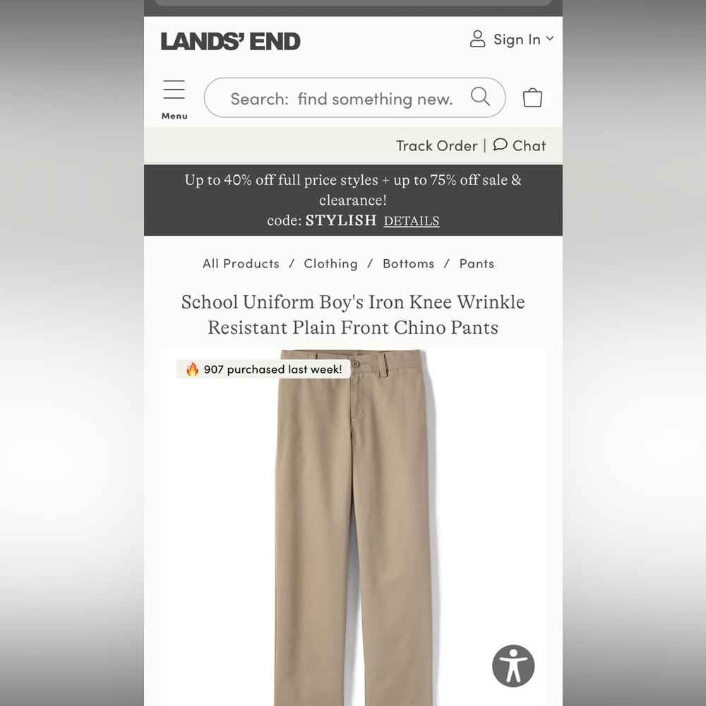 Lands End boys uniform pants in khaki